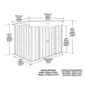 Globel 6x4ft Low Pent Metal Garden Shed - Green