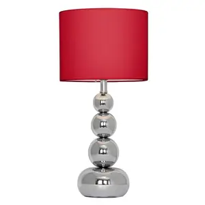 Metal Table Lamp Chrome / White Faux Silk