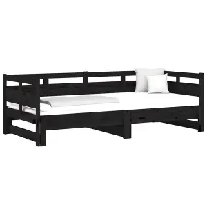 Berkfield Pull-out Day Bed Black Solid Wood Pine 2x(90x190) cm