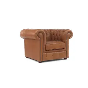 Chesterfield Handmade Low Back Club ArmChair Old English Tan Real Leather In Classic Style