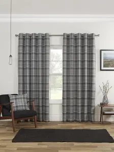 Carnoustie Grey Checked Eyelet Blackout Curtains