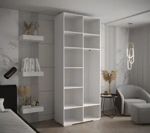 Elegant White Inova 3 Hinged Door Wardrobe W1000mm H2370mm D470mm - Versatile Storage with Vertical Gold Handles