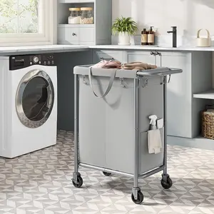 SONGMICS Laundry Sorter Cart, 2-Section Clothes Hamper, Large Space, Liner Removal, Substantial Storage, Dove Grey