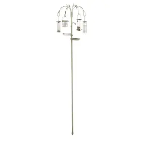 Complete Bird Feeding Station - Metal Outdoor Garden Wild Bird Seed, Nut, Suet Ball Feeder - H240 x W56 x D56cm, Sage Green