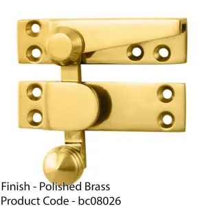 Quadrant Arm Sash Window Fastener 70 x 20mm 35mm Projection Polished Brass