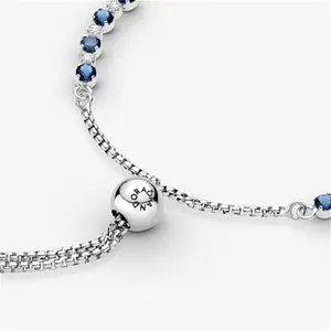 Pandora Blue And Clear Sparkle Slider Bracelet - Silicone / Sterling Silver / Mixed Stone / Blue - Sz. 23 cm