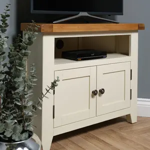 Elm Home And Garden Painted Cream/Off White Corner tv Video Media Unit 65cm High x 80cm Wide x 40cm Deep Fully Assembled