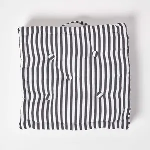 Homescapes Cotton Black Thin Stripe Floor Cushion, 50 x 50 cm