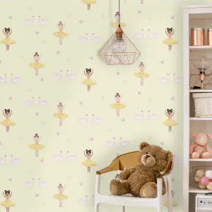 Holden Décor Yellow Glitter effect Ballerina Smooth Wallpaper Sample