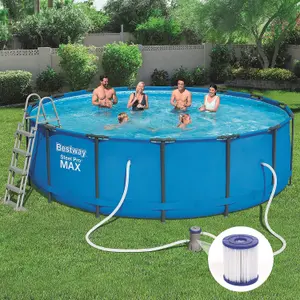 Bestway 15 Ft Steel Pro Round Frame Swimming Pool With Filter Pump Family Kids