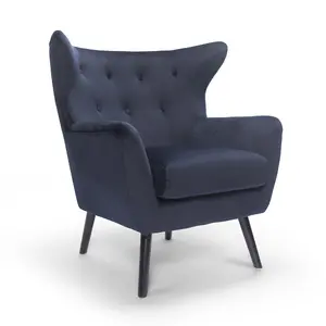 Velvet Navy Blue Brianna Accent Wingback Chair