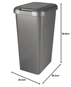 Kitchen Bin Touch and Lift Rectangle Swing Bin as a Kitchen Waste Rubbish Recycle Bin 45L - Platinum Silver Grey