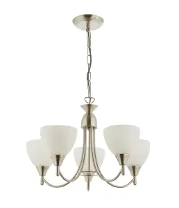 Anson Lighting Royal 5lt Pendant light Satin chrome plate and matt opal glass