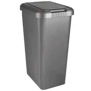 Kitchen Bin Touch and Lift Rectangle Swing Bin as a Kitchen Waste Rubbish Recycle Bin 45L - Platinum Silver Grey