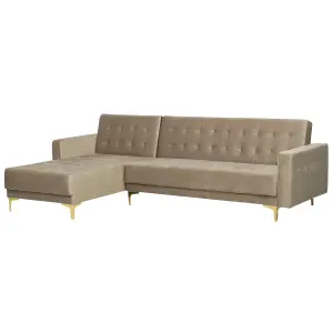 Corner Sofa ABERDEEN Sand Beige Velvet Right Hand