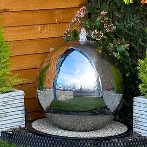 50cm Stainless Steel Sphere Modern Metal Mains Plugin Powered Water Feature