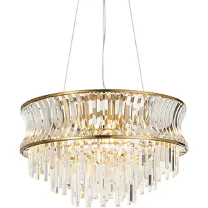 Hanging Ceiling Pendant Light - Warm Brass Plate With Crystal And Clear Glass - 9 X 6W LED E14