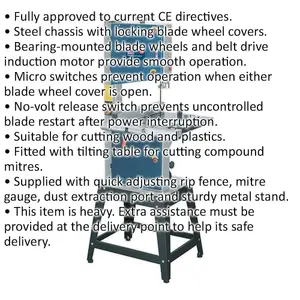 Steel Chassis Professional Bandsaw - 305mm Throat - 550W Motor - Tilting Table