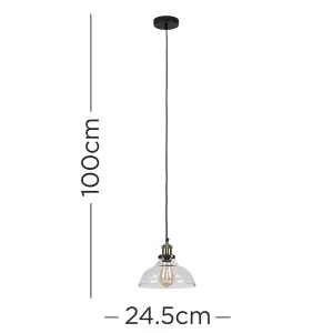 ValueLights Wallace Black & Gold Ceiling Pendant Light Fitting with Glass Shade and LED Filament Bulb Warm White