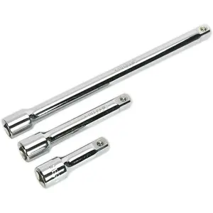 Durable 3 Piece Steel Extension Bar Set with Spring-Ball Retainers for 1/2" Drive