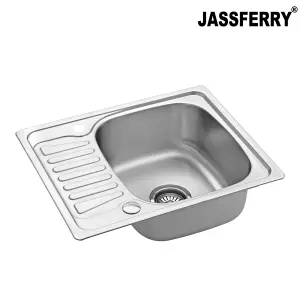 JASSFERRY Inset Kitchen Sink Stainless Steel Single 1.0 Bowl Reversible Drainer 580 x 480 mm