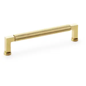 Square Knurled Pull Handle - Satin Brass - 160mm Centres Premium Drawer Door