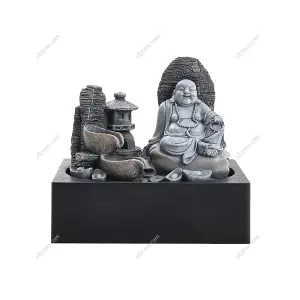 Buddha Statue Style Flowing Water Rockery Desktop Decoration with LED Lights and Succulents