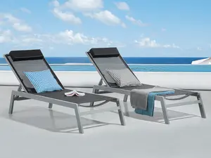 Sun Lounger Metal Black CATANIA