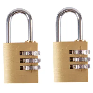 Blackspur - Heavy-Duty Brass Combination Padlocks - 2.5cm - Pack of 2