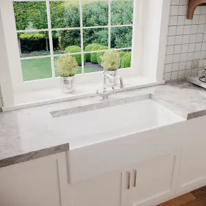 Fireclay Belfast Kitchen Sink with Overflow, French Classic Tap & Waste 895mm