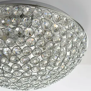 Flush Bathroom Ceiling Light Crystal Bead Dome Shade IP44 Round Lamp Bulb Holder