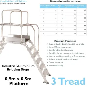 3 Tread Industrial Bridging Steps & Handle Crossover Ladder 0.9m x 0.5m Platform