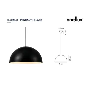 Nordlux Ellen 40 Indoor Living Dining Metal Pendant Ceiling Light in Black (Diam) 40cm