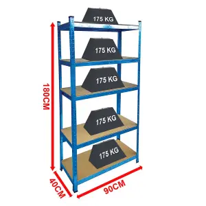 Home Vida 5 Tier Large Shelf Blue Heavy Duty Shelving Unit (H)1800mm (W)900mm