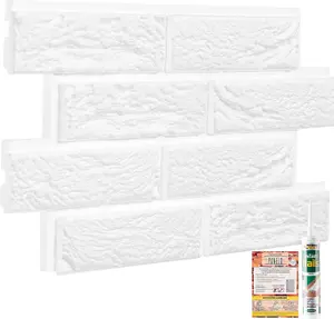 White Old Brick Effect Wall Panels Set of 4 Covers 5.81 ft² (0.54 m²) - Lightweight Styrofoam, Easy Install with Adhesive Included