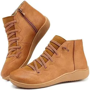 Women Leather Waterproof Orthopedic Vintage Boots Brown-UK8