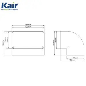 Kair 90 Degree Vertical Elbow Bend 180mm x 90mm - 7 x 4 inch Rectangular Plastic Ducting Adaptor