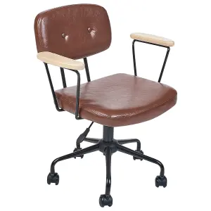 Desk Chair Faux Leather Brown ALGERITA