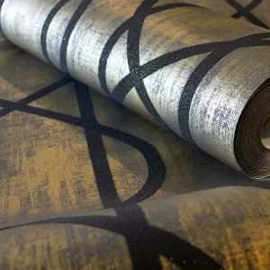 Galerie Universe Umber Brown Saturn Glass Stone Geometic Lines Wallpaper Roll