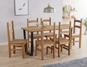 Core Products Texas Antique Waxed Pine 150cm long Dining Table with 6 Black Pine Chairs