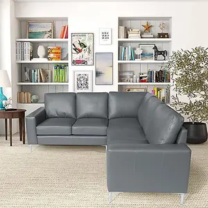 Baltic Faux Leather Corner Sofa In Dark Grey