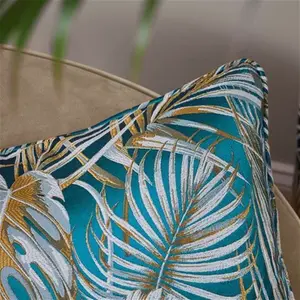 Dunelm Tropical Paradise Teal Cushion, Art Deco, Size: 43cm X 43Cm, Green, Teal