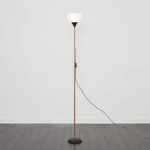 ValueLights Dalby Modern Copper & Black Uplighter Floor Lamp with White Shade - Includes 6w LED GLS Bulb 3000K Warm White