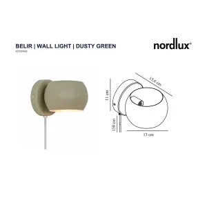 Nordlux Belir Indoor Spotlight Wall Light in Dusty Green (Height) 11cm