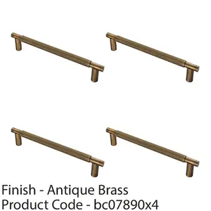 4 PACK - Luxury T Bar Knurled Pull Handle - 300mm Antique Brass - Kitchen Door Cabinet