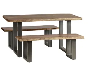 Medium Dining Set with 2 Benches Natural Essential Live Edge