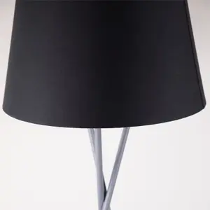 First Choice Lighting Pair Grey Tripod Floor Lamp with Black Fabric Shade