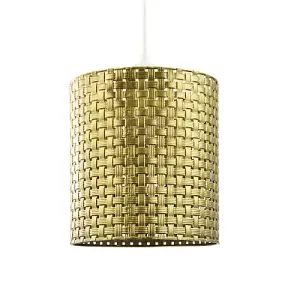 Tweed Lattice Metal Pendant Lighting Shade in Bright Gold with Small Square Gaps