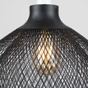 ValueLights Sigmund Retro Matt Black Mesh Design 2 Tier Ceiling Pendant Light Shade