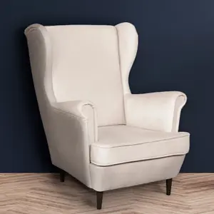 Leo Velour Armchair Elegant Accent Upholstered Loungechair - Beige